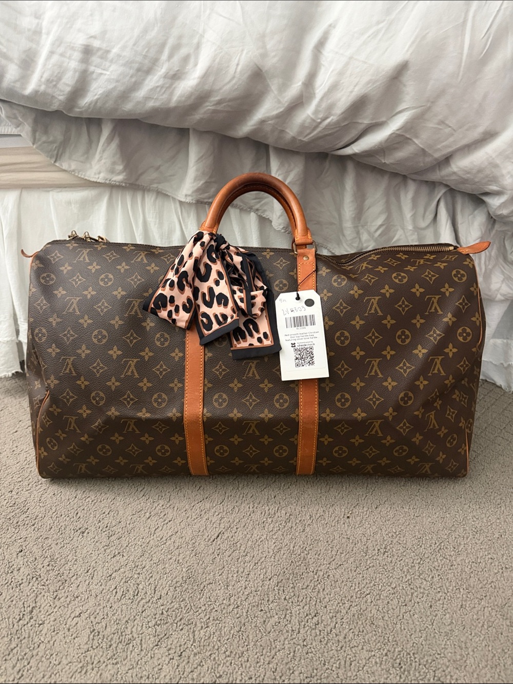 Louis Vuitton Speedy 60 Monogram Canvas Travel Bag with Tan Trim